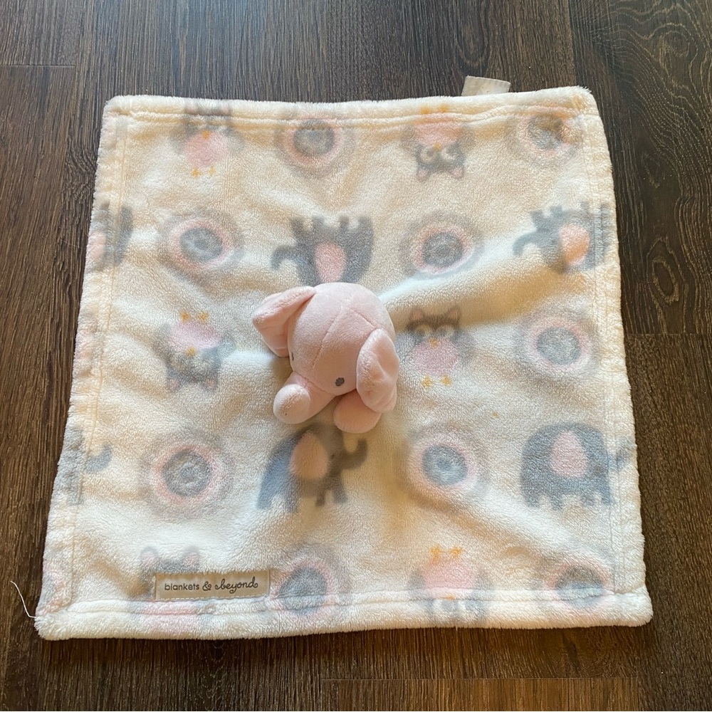 Blankets and Beyond elephant lovey pink and gray security blanket